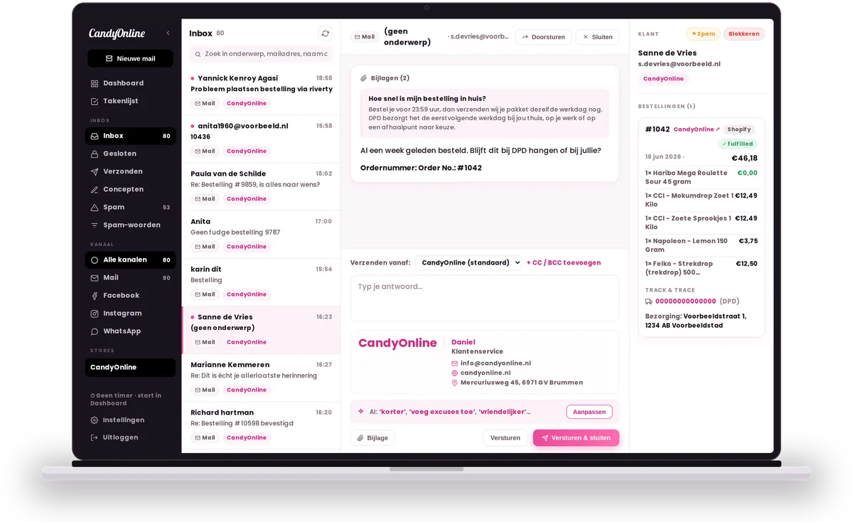 Klantenservice-interface voor Candy Online