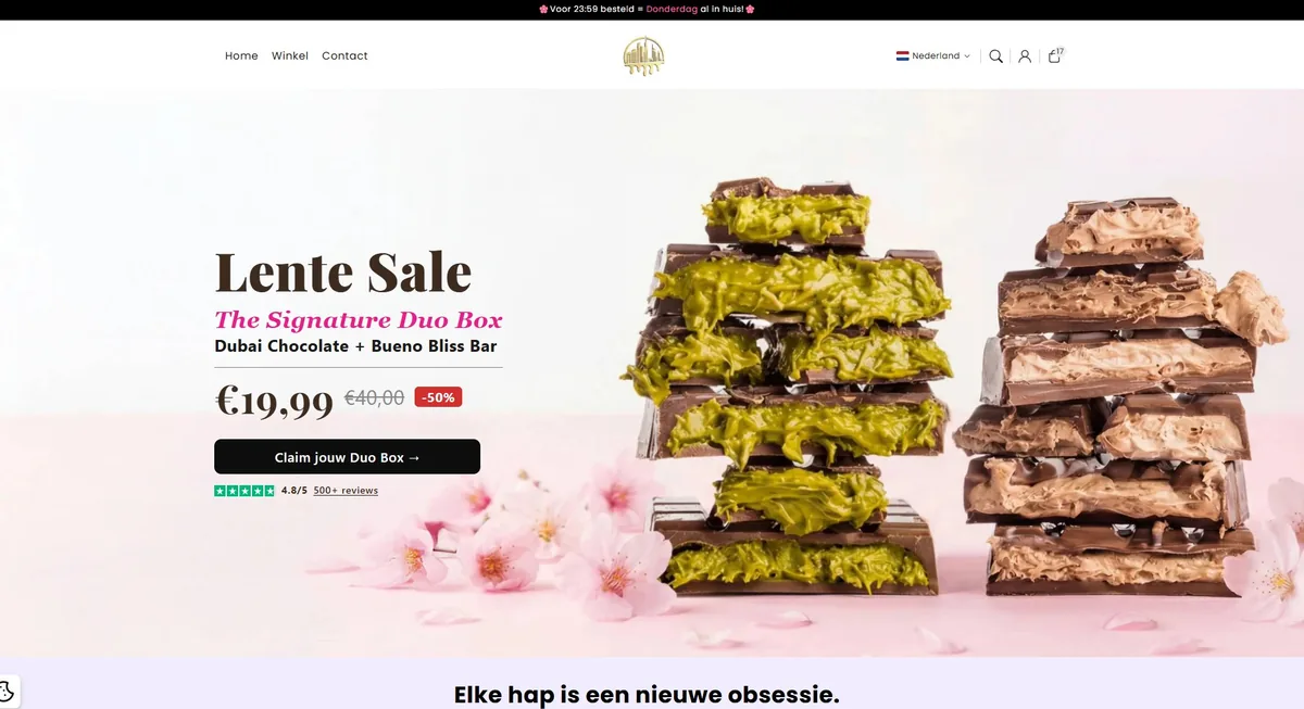 De webshop van Dubai Chocolates