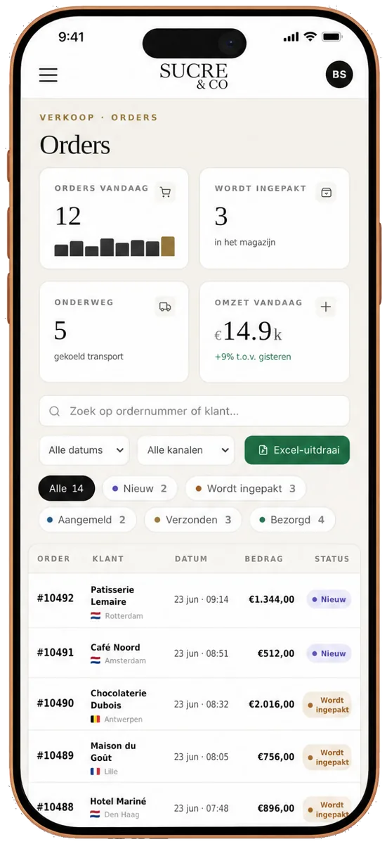 De Sucre & Co orders-app op mobiel